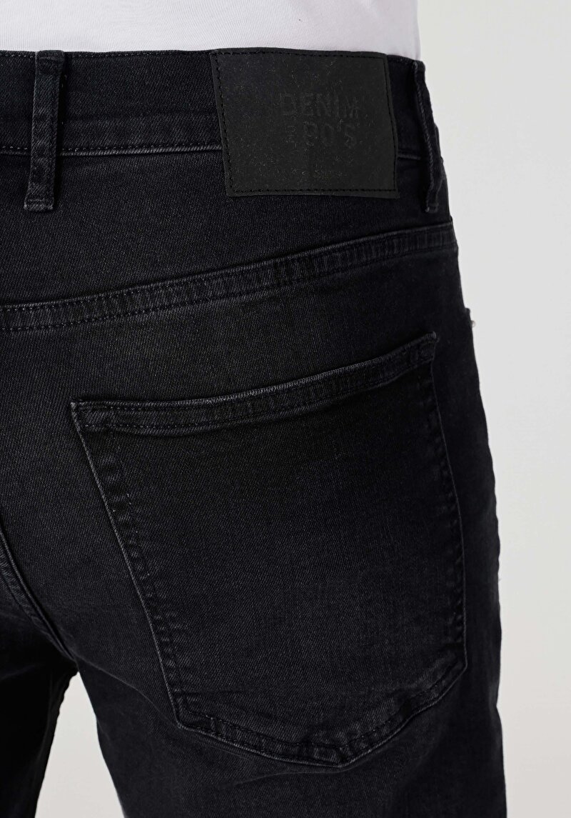 Loose Straight Fit Orta Bel Düz Paça Erkek Siyah Jean Pantolon