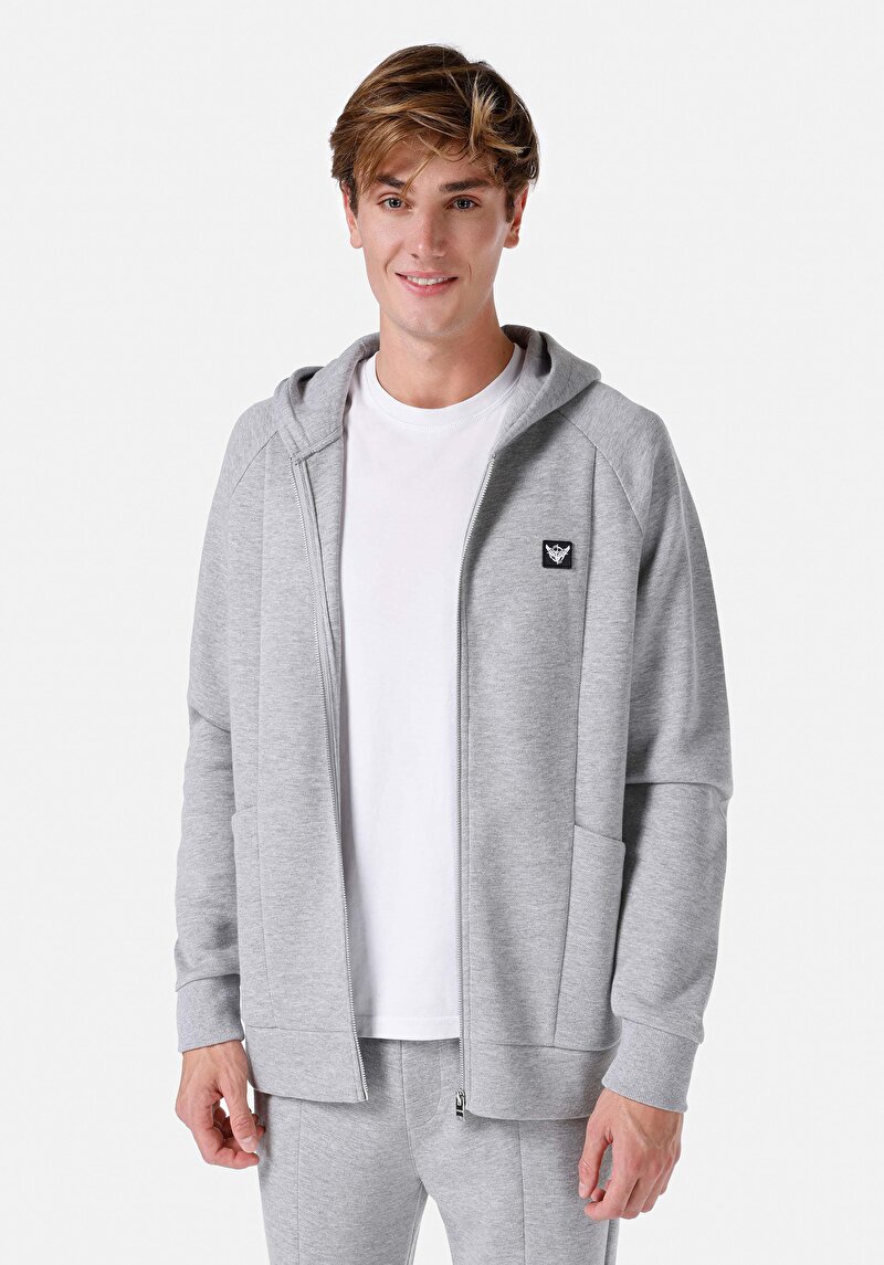 Slim Fit Fermuarlı Erkek Gri Ceket