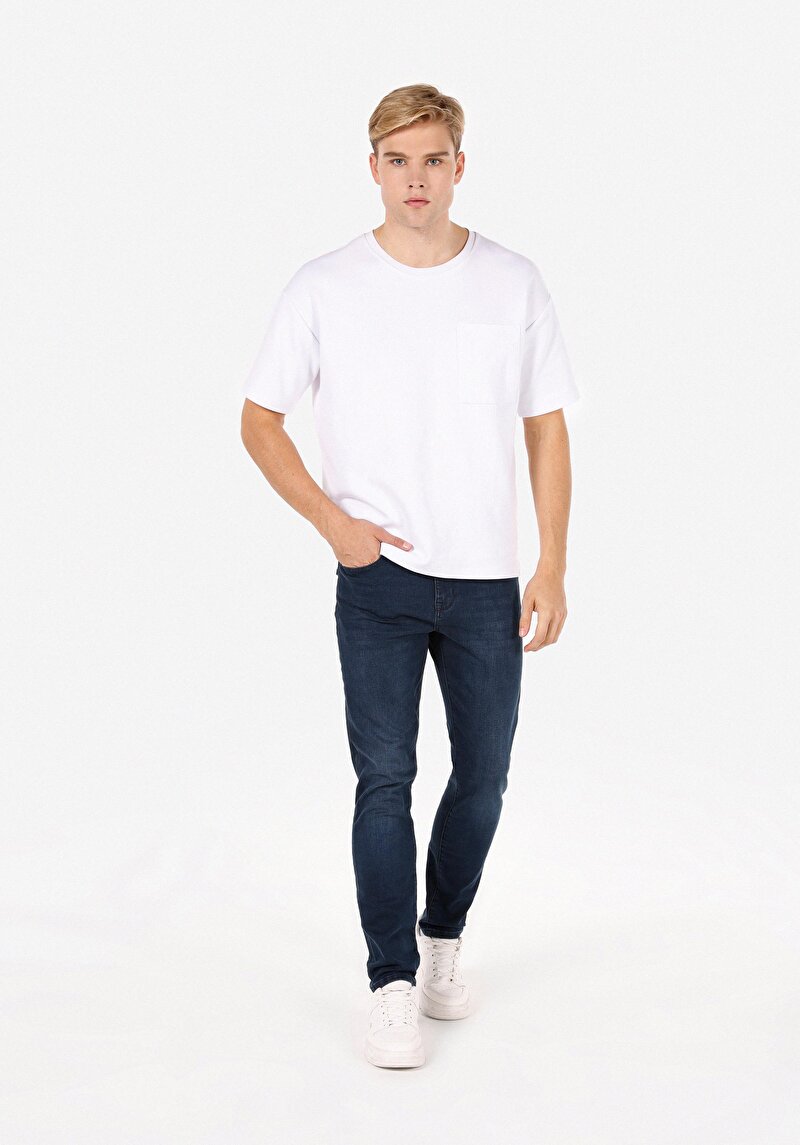 Skinny Fit Yüksek Bel Dar Paça Erkek İndigo Jean Pantolon