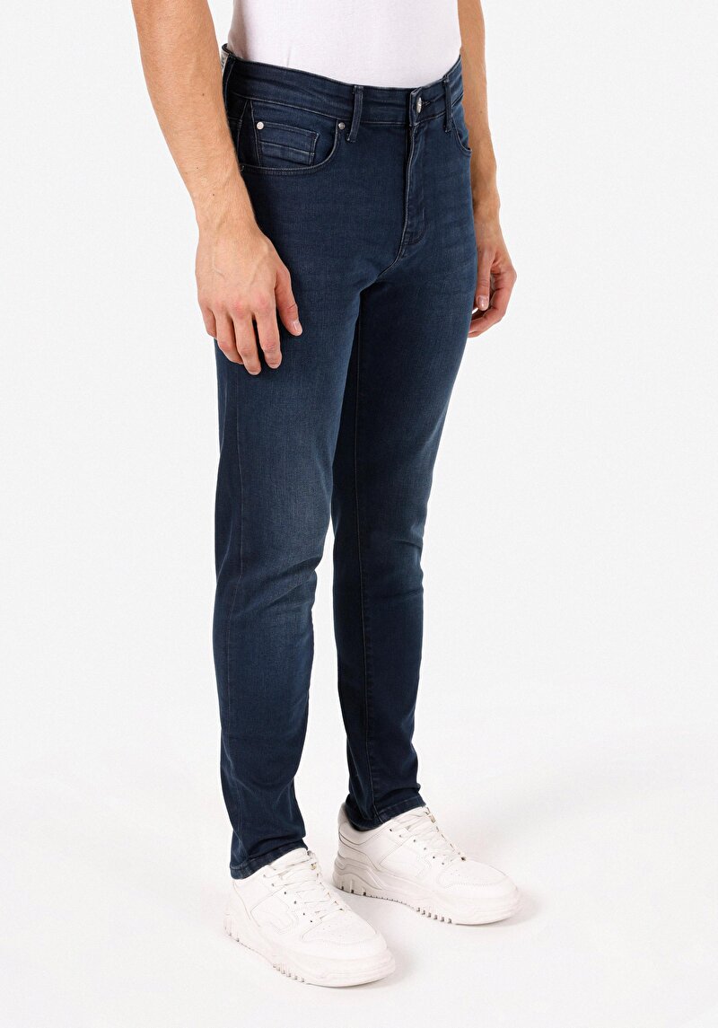 Skinny Fit Yüksek Bel Dar Paça Erkek İndigo Jean Pantolon