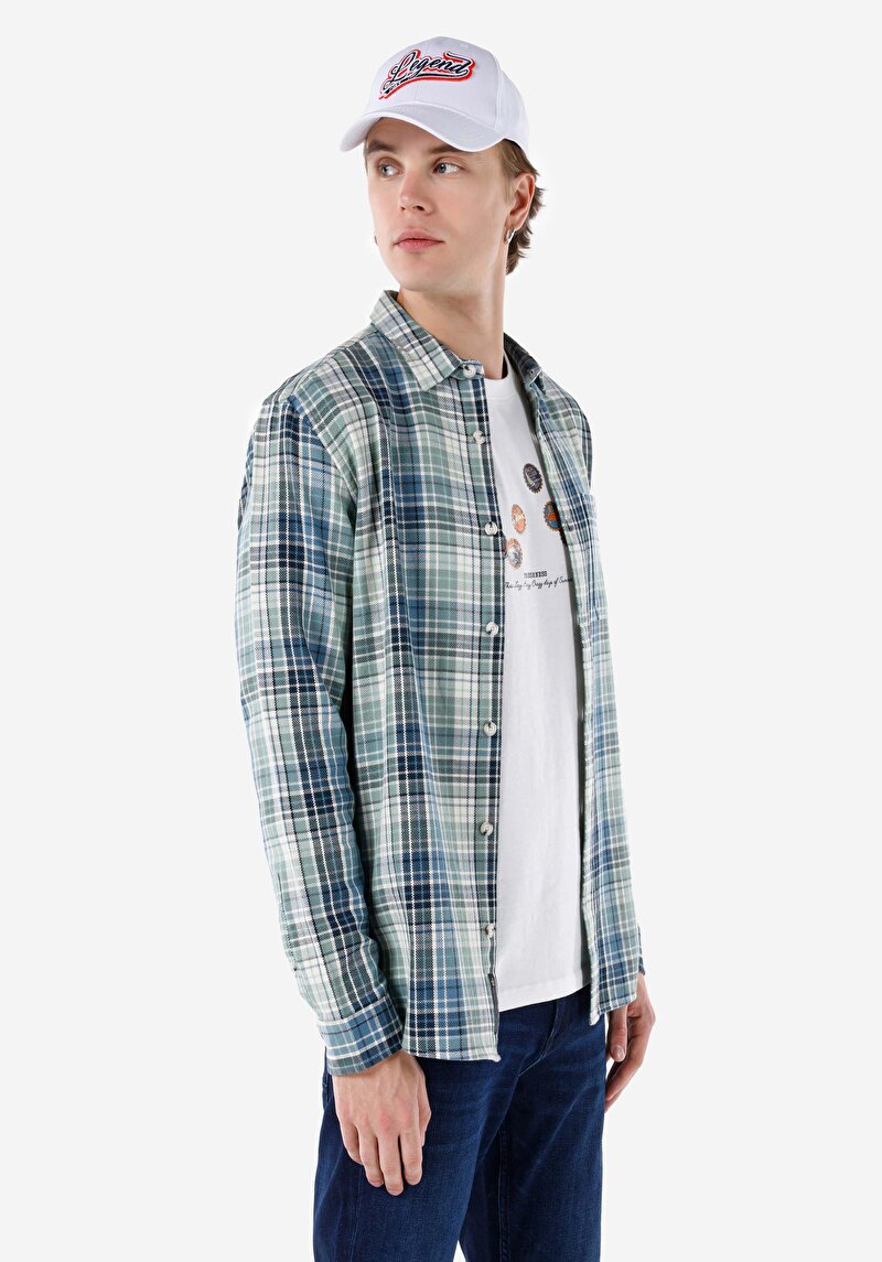 Regular Fit Shirt Neck Ekoseli Erkek Çok Renkli Uzun Kol Gömlek