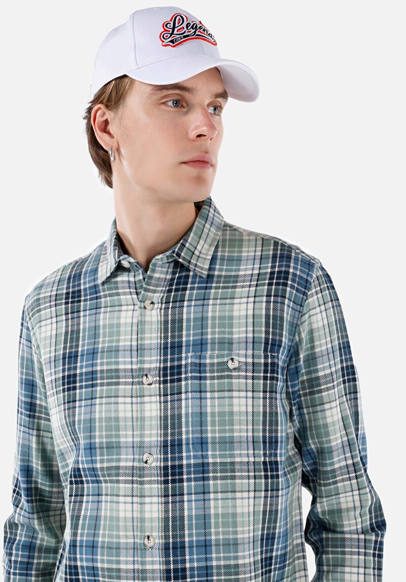 Regular Fit Shirt Neck Ekoseli Erkek Çok Renkli Uzun Kol Gömlek