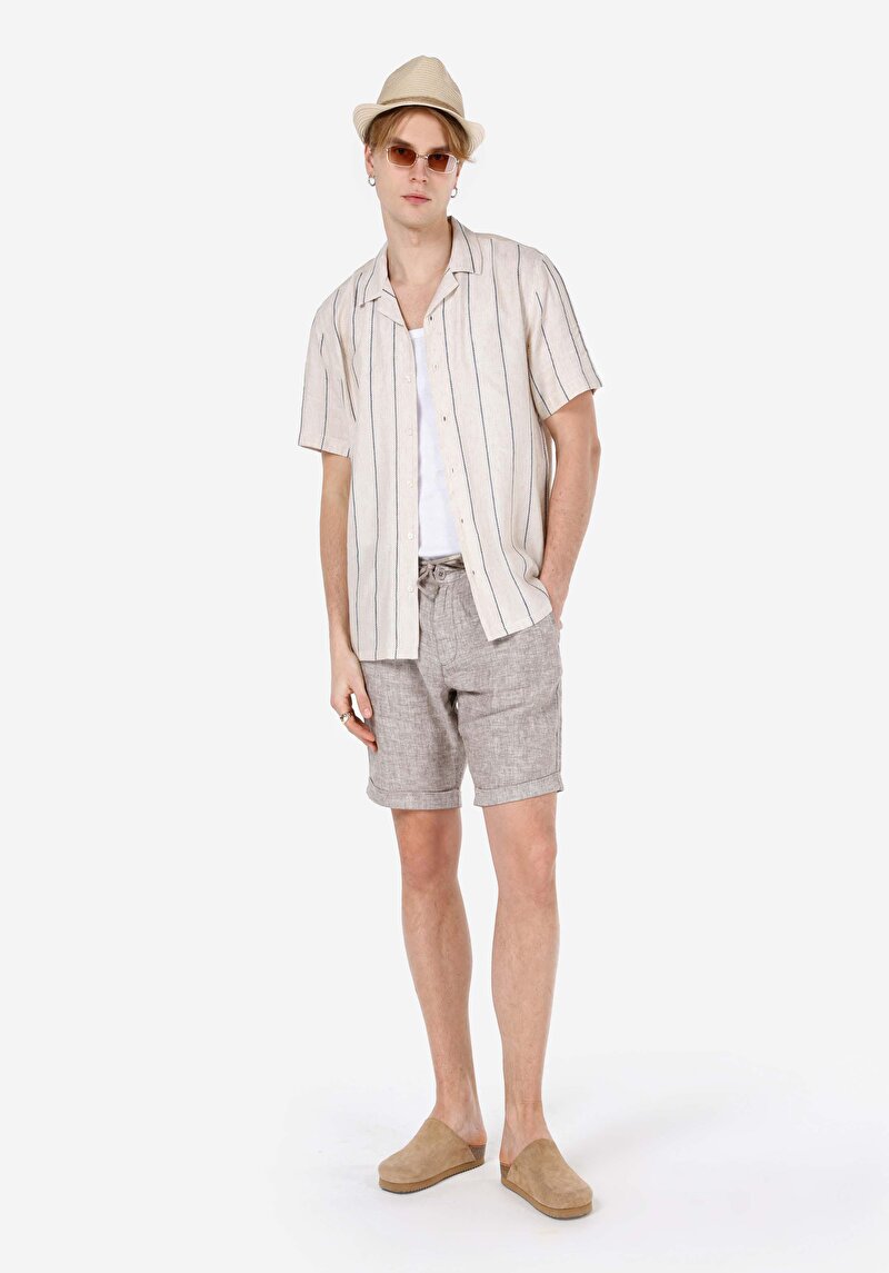 Regular Fit Orta Bel Düz Cepsiz Erkek Kahverengi Şort