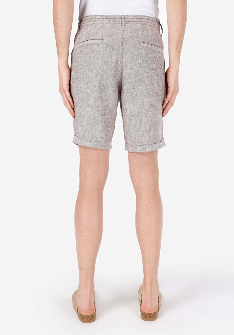 Regular Fit Orta Bel Düz Cepsiz Erkek Kahverengi Şort