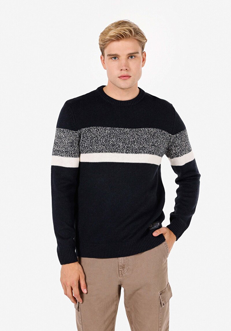 Regular Fit Yuvarlak Yaka Erkek Lacivert Triko Kazak