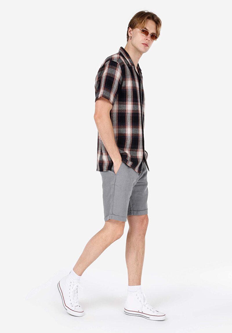 Regular Fit Orta Bel Düz Erkek Yeşil Şort