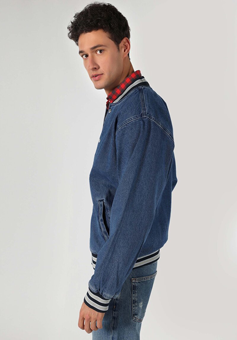 Oversize Fit Çıtçıtlı Astarsız Erkek Mavi Ceket