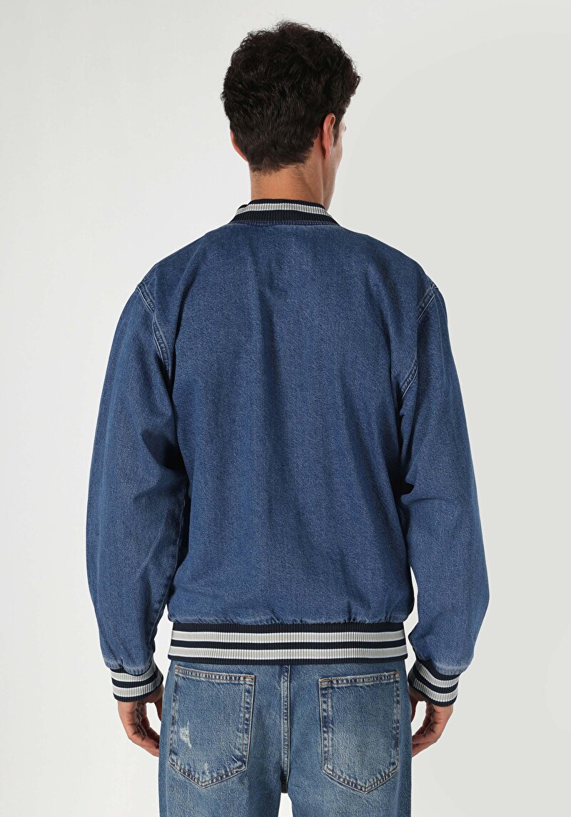 Oversize Fit Çıtçıtlı Astarsız Erkek Mavi Ceket