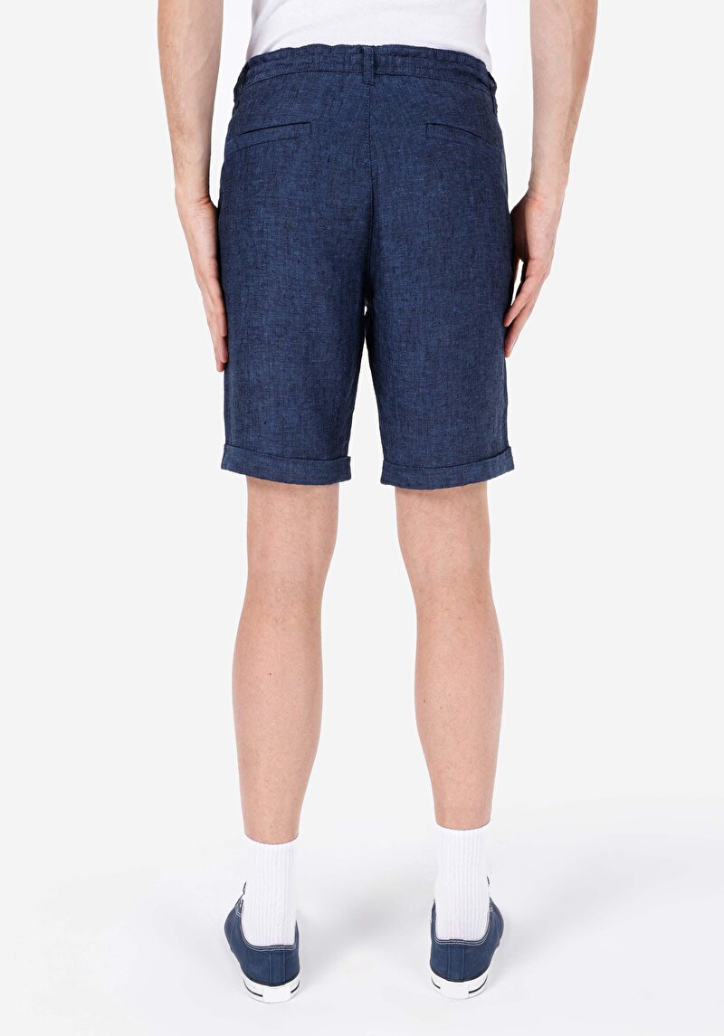 Regular Fit Cepsiz Orta Bel Düz Erkek Lacivert Şort