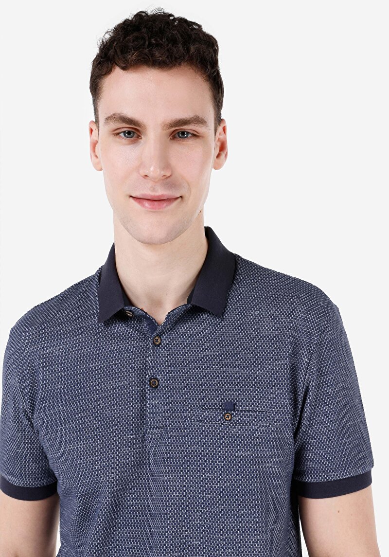 Regular Fit Polo Yaka Baskılı Erkek Lacivert Kısa Kol Tişört