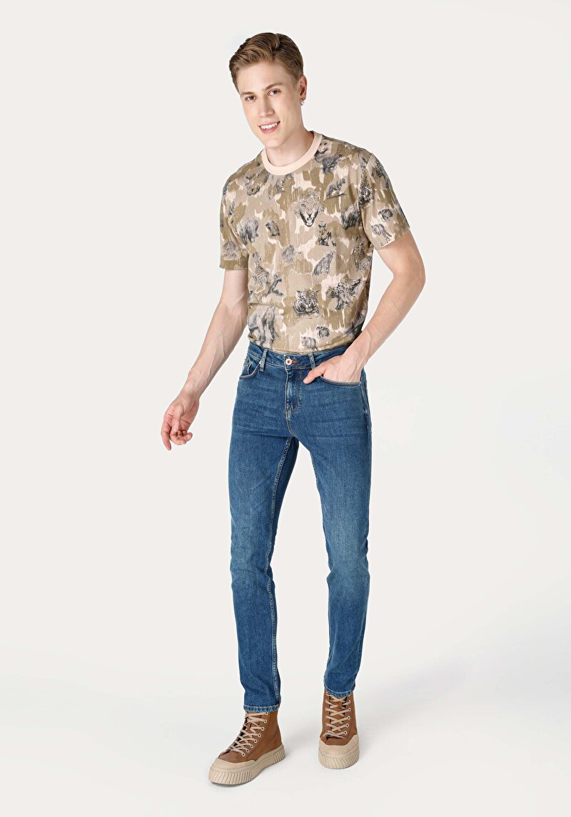 Straight Fit Düşük Bel Düz Paça Erkek İndigo Jean Pantolon