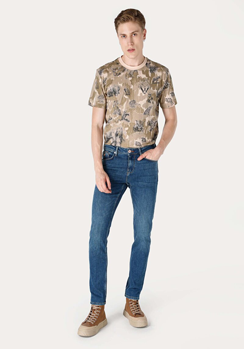 Straight Fit Düşük Bel Düz Paça Erkek İndigo Jean Pantolon