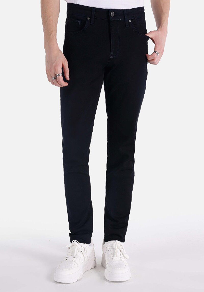 Slim Fit Düşük Bel Dar Paça Erkek Lacivert Jean Pantolon