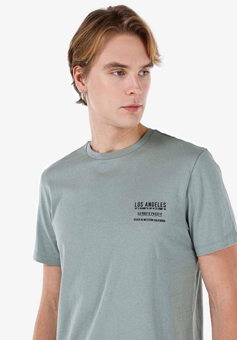 Regular Fit Yuvarlak Yaka Düz Erkek Yeşil Kısa Kol Tişört