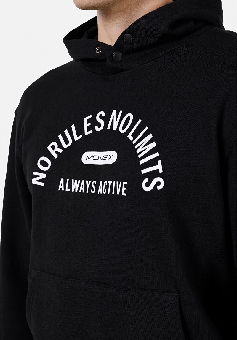 Comfort Fit Erkek Baskılı Siyah Sweatshirt