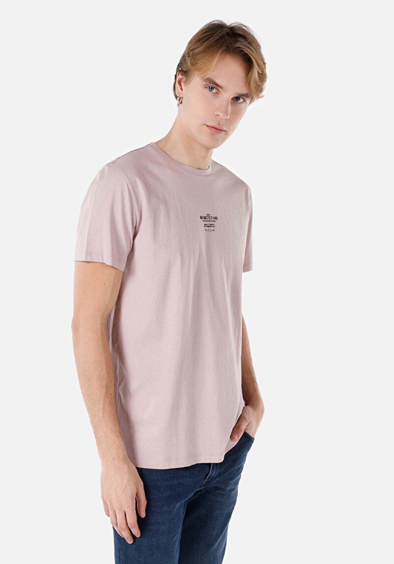Regular Fit Yuvarlak Yaka Düz Erkek Pembe Kısa Kol Tişört