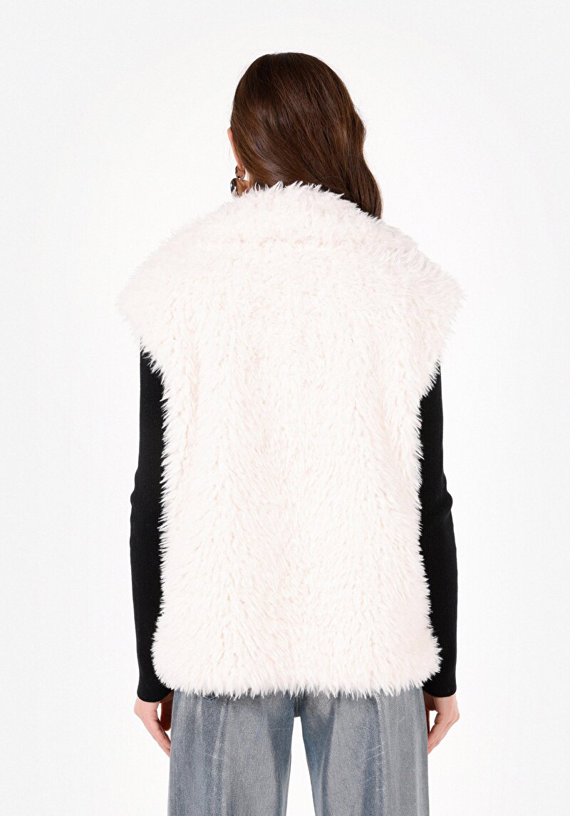 Regular Fit Shirt Neck Kadın Beyaz Yelek