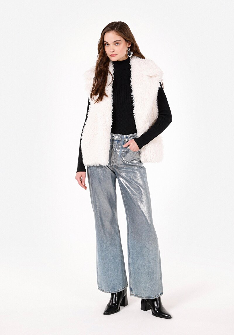 Regular Fit Shirt Neck Kadın Beyaz Yelek