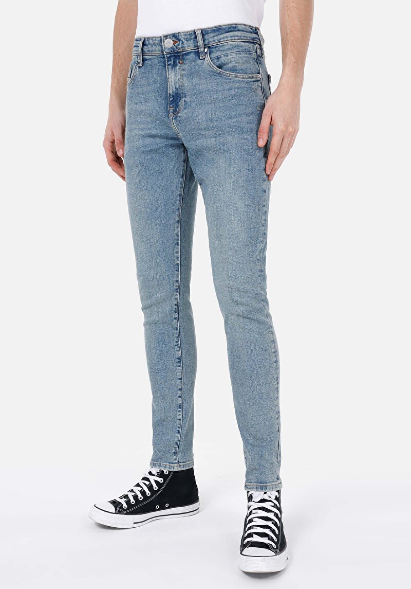 Slim Fit Düşük Bel Dar Paça Erkek İndigo Jean Pantolon