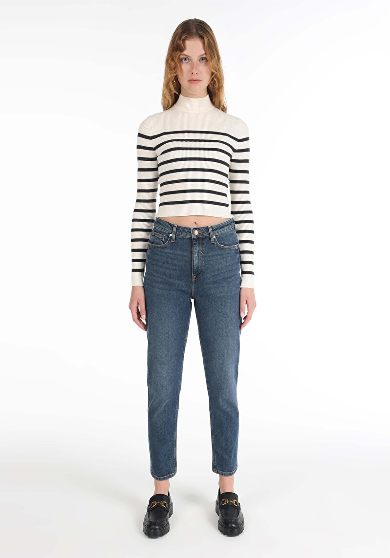 Mom Fit Kadın İndigo Jean Pantolon