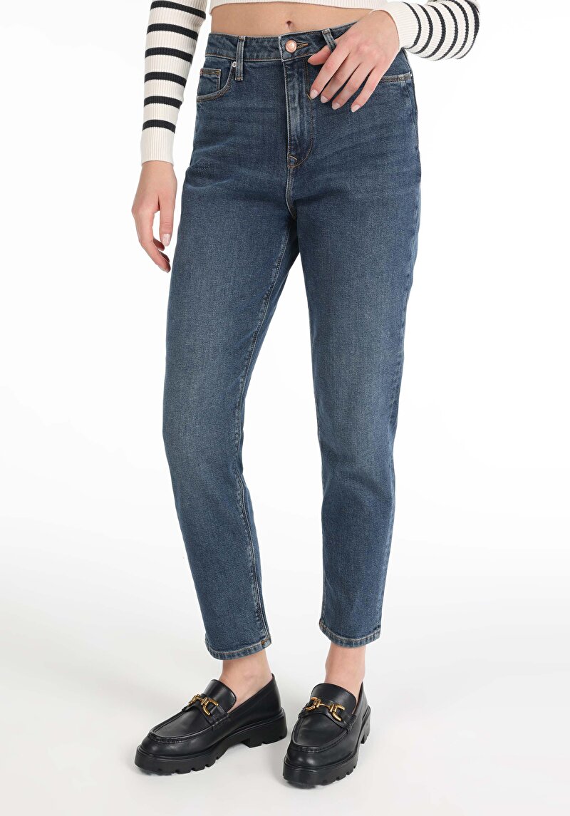 Mom Fit Kadın İndigo Jean Pantolon