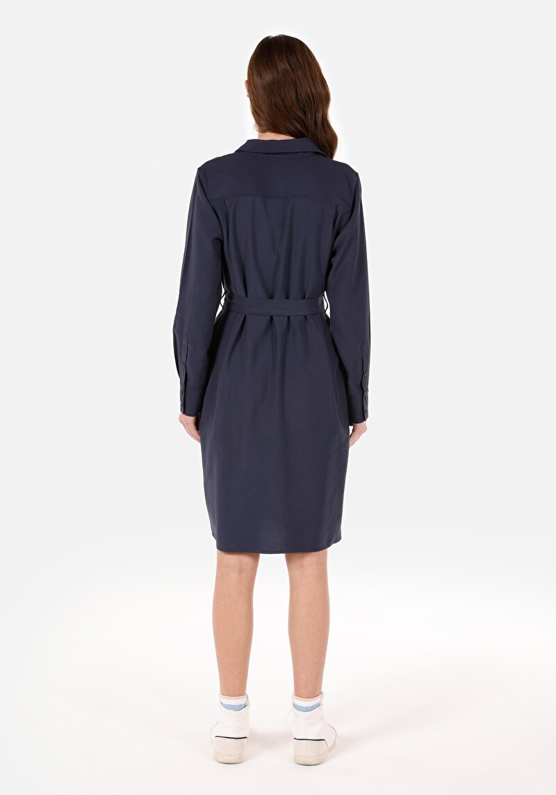 Regular Fit Kadın Lacivert Kemerli Elbise