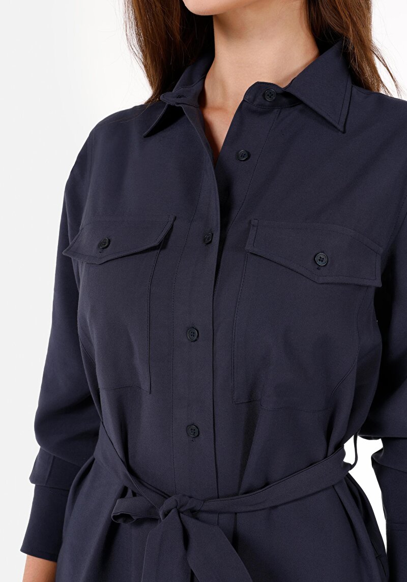 Regular Fit Kadın Lacivert Kemerli Elbise