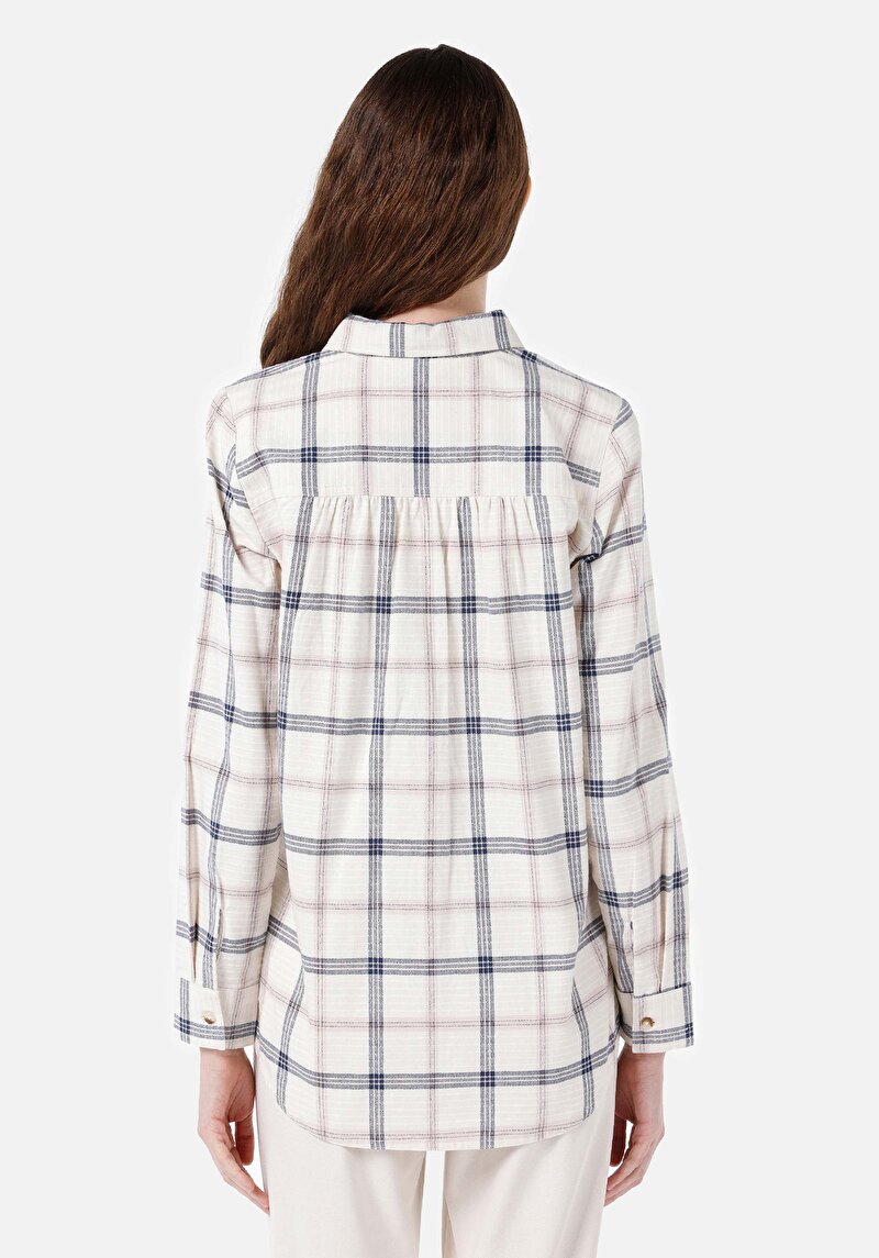 Regular Fit Shirt Neck Kadın Bej Uzun Kol Gömlek