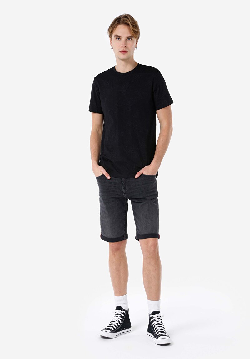 Straight Fit Düşük Bel Erkek Siyah Jean Şort