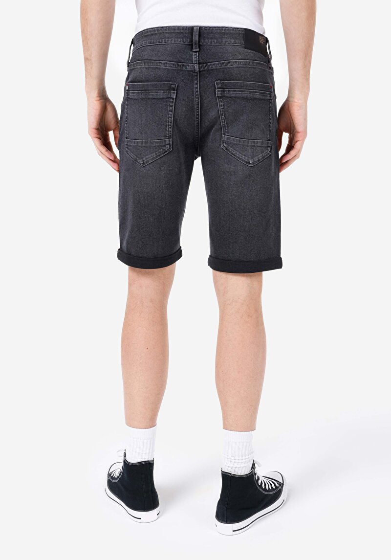 Straight Fit Düşük Bel Erkek Siyah Jean Şort