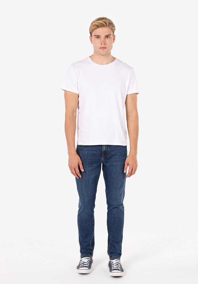 Slim Fit Düşük Bel Dar Paça Erkek İndigo Jean Pantolon