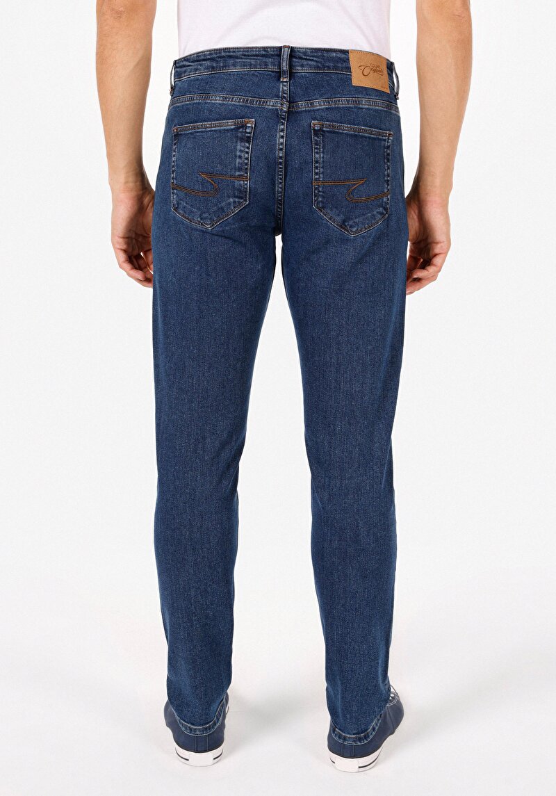 Slim Fit Düşük Bel Dar Paça Erkek İndigo Jean Pantolon