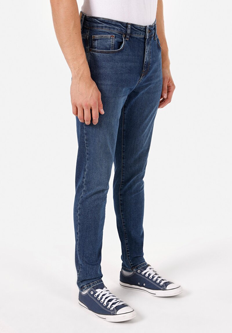 Slim Fit Düşük Bel Dar Paça Erkek İndigo Jean Pantolon
