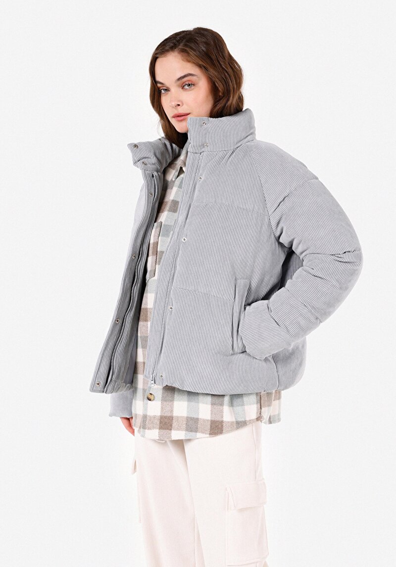 Regular Fit Dik Yaka Kadın Mavi Mont