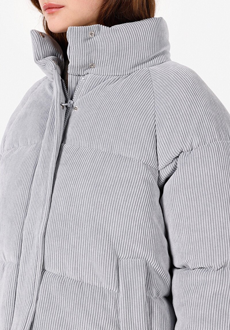 Regular Fit Dik Yaka Kadın Mavi Mont