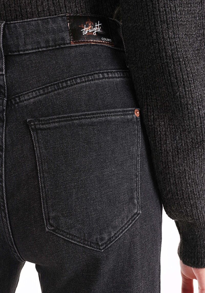 Regular Fit Yüksek Bel Tam Boy Paça Kadın Siyah Jean Pantolon