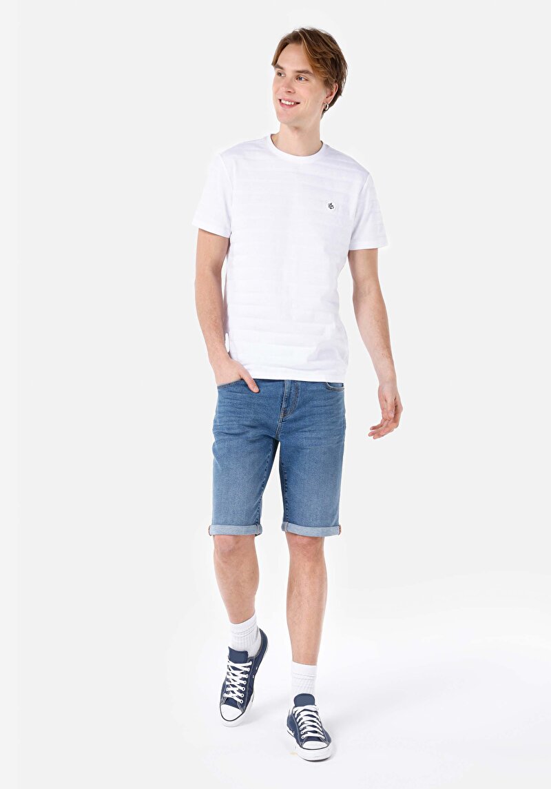 Straight Fit Düşük Bel Erkek İndigo Jean Şort