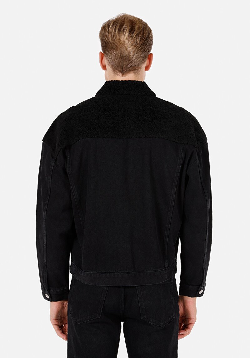 Oversize Fit Düğmeli Astarsız Erkek Mavi Ceket