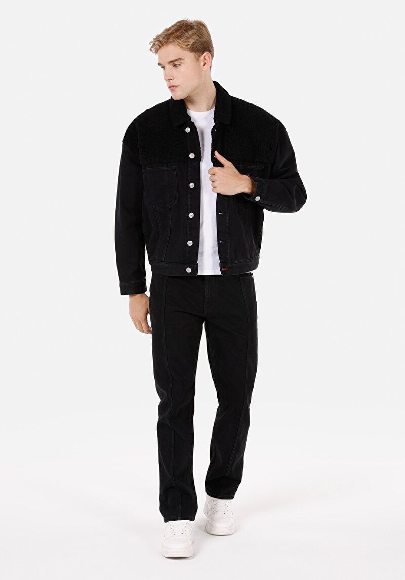 Oversize Fit Düğmeli Astarsız Erkek Mavi Ceket