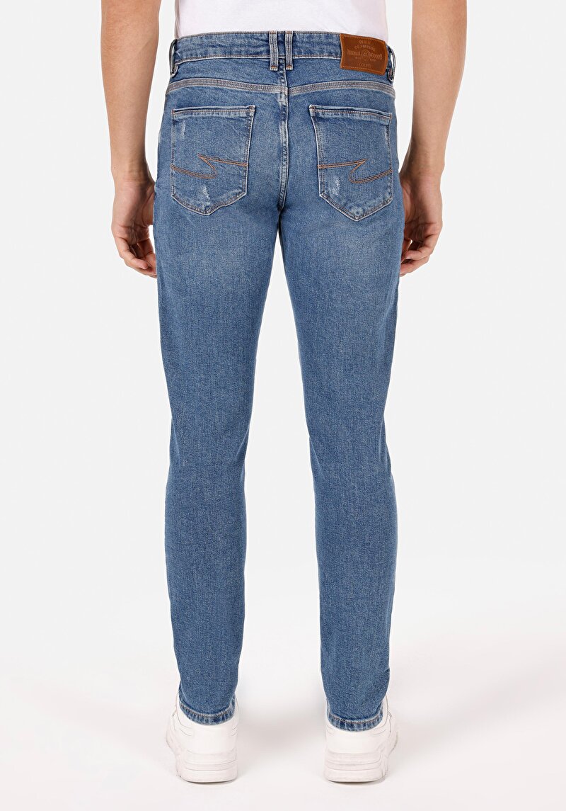 Slim Fit Düşük Bel Dar Paça Erkek İndigo Jean Pantolon