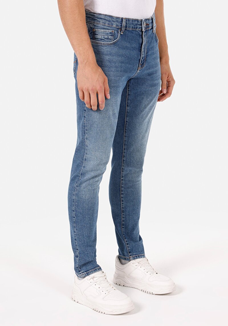 Slim Fit Düşük Bel Dar Paça Erkek İndigo Jean Pantolon