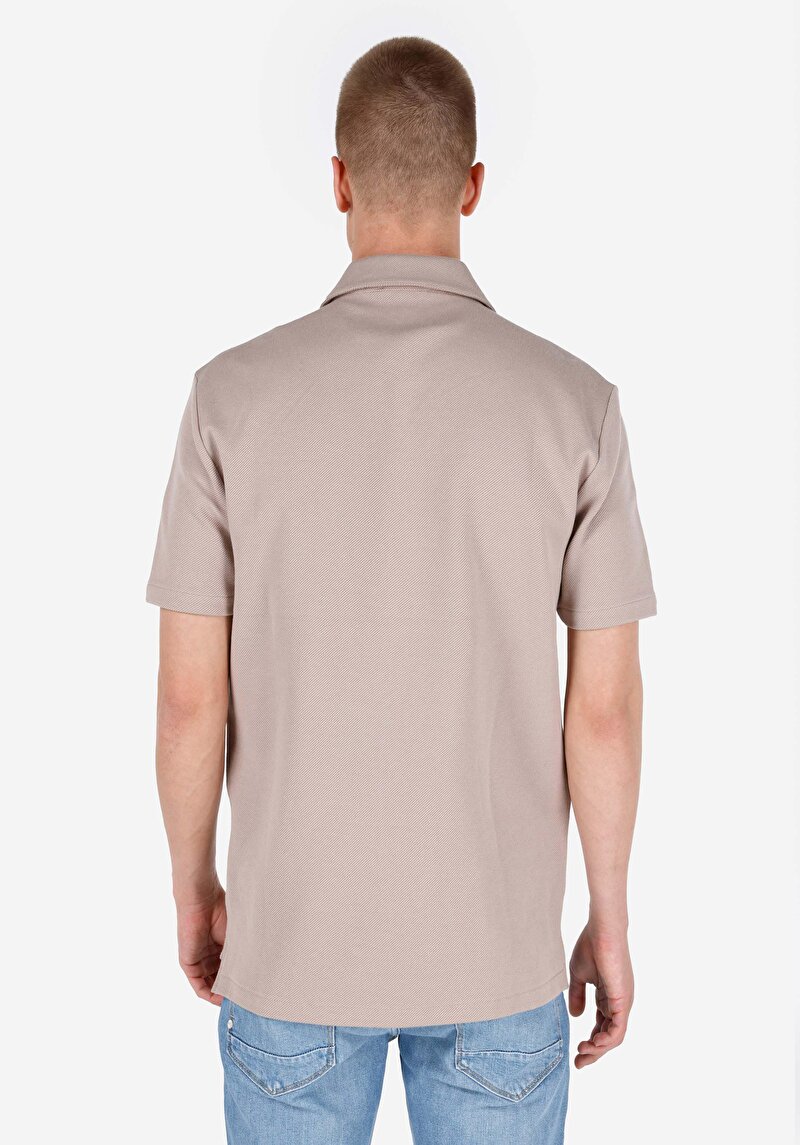 Comfort Fit Shirt Neck Düz Erkek Bej Kısa Kol Tişört