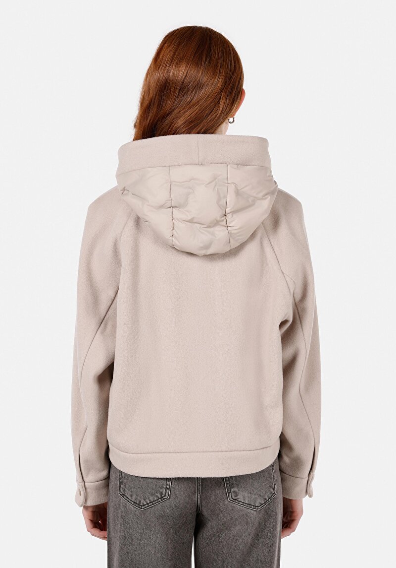 Regular Fit Kapüşonlu Kadın Bej Mont