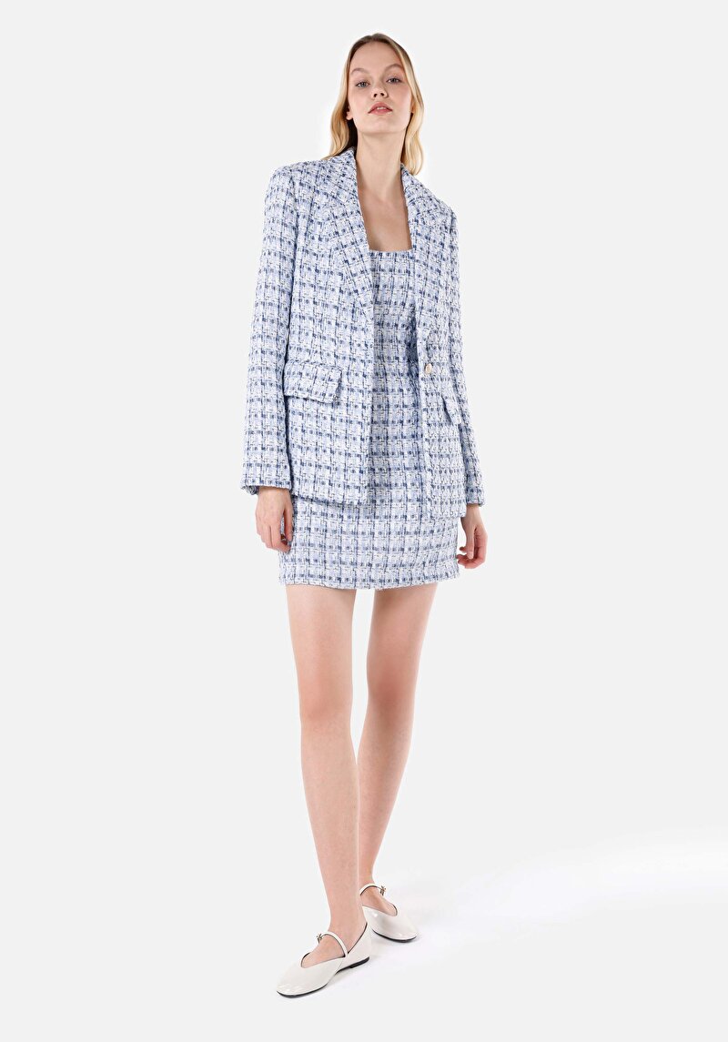 Slim Fit Dokuma Kadın Mavi Elbise