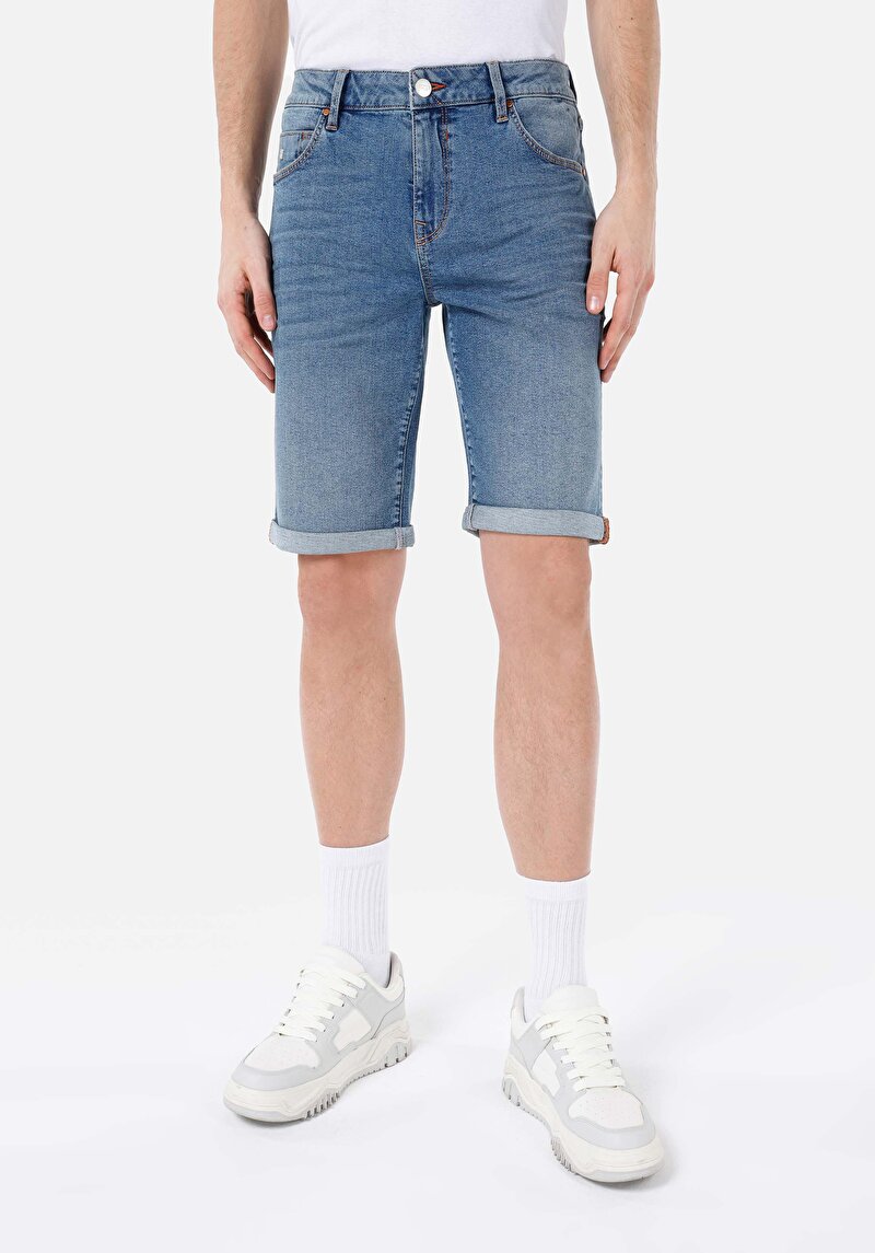Straight Fit Düşük Bel Erkek Denim Jean Şort