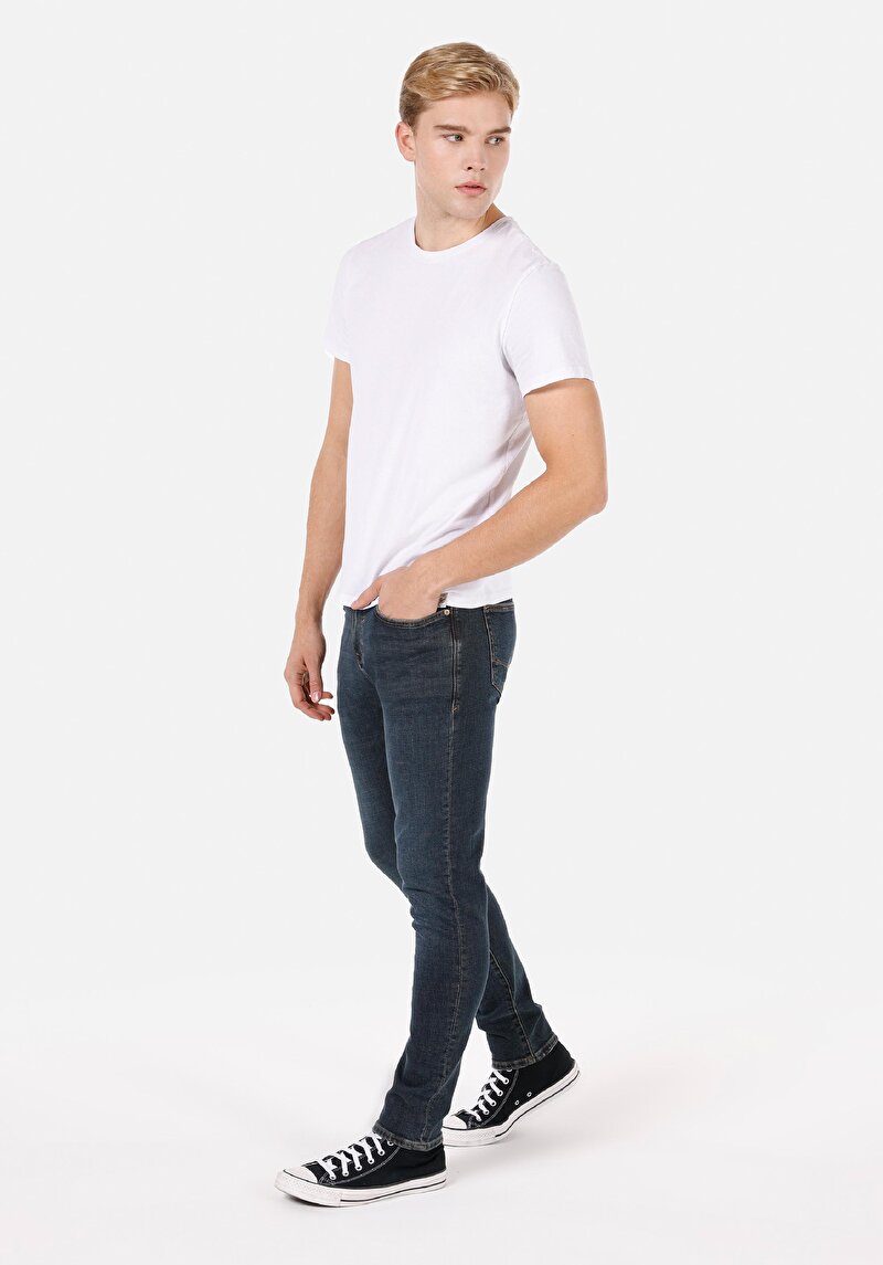 Slim Fit Düşük Bel Dar Paça Erkek Denim Jean Pantolon