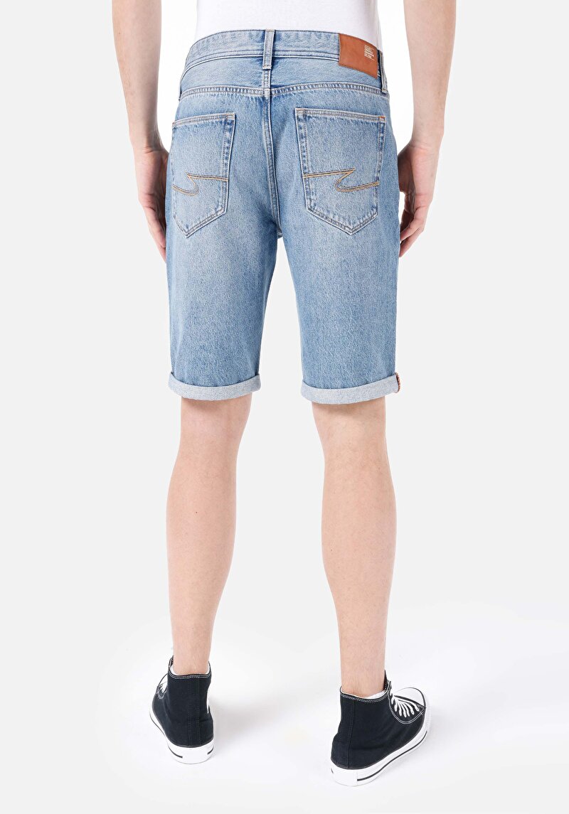 Regular Fit Orta Bel Erkek İndigo Jean Şort