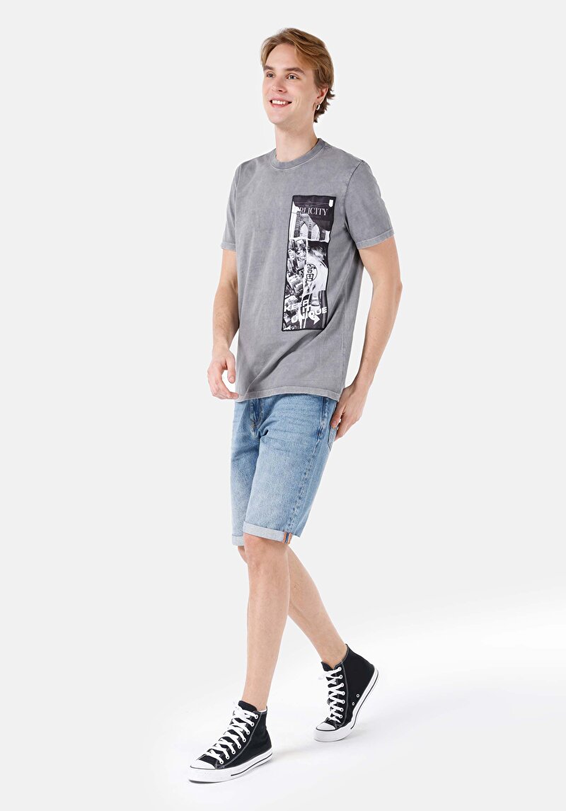 Regular Fit Orta Bel Erkek İndigo Jean Şort