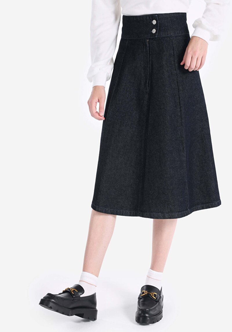 Regular Fit Düz Fermuarlı Kadın Denim Etek