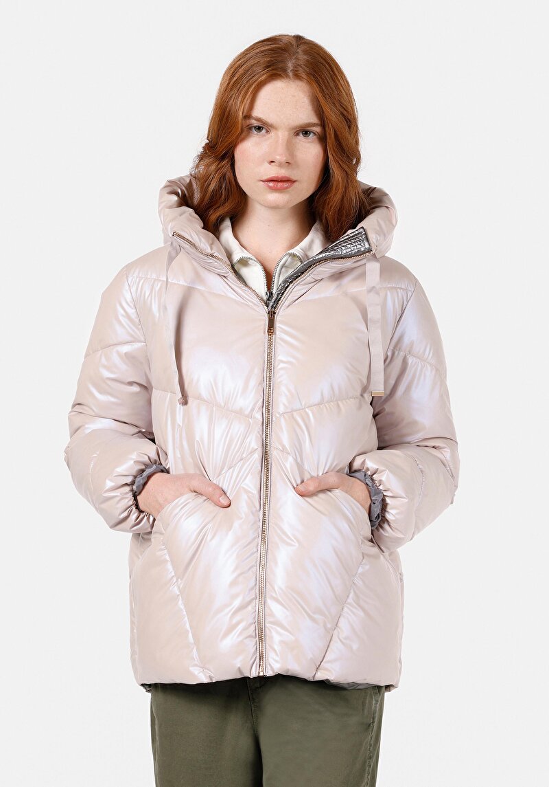 Regular Fit Kapüşonlu    Kadın Pembe Mont